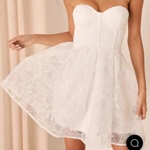 Lulus Precious approach white embroidered strapless tulle mini dress size